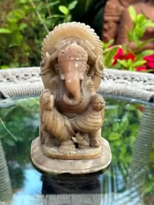 1800's Antique Old Marble Stone Hand Carved Hindu God Ganesha Sculpture - Picture 1 of 10