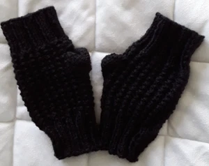 fingerless gloves, mens, womens, black, one size, hand knitted - Picture 1 of 1