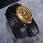 Genuine Leather Mens Belts Gold Wolf Buckle Trouser Black Jeans UK Waistband