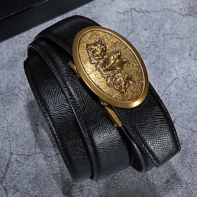 Genuine Leather Mens Belts Gold Wolf Buckle Trouser Black Jeans UK Waistband • 11.02€
