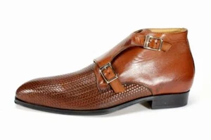 Ivan Troy Badra braun doppelter Mönchsriemen italienisches Leder Herren Anzug Stiefel/Italien - Bild 1 von 9