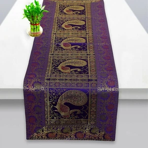 Table Runner Indian Silk Mate Cover Brocade Handmade Table Tapestry Tablecloth - Picture 1 of 8