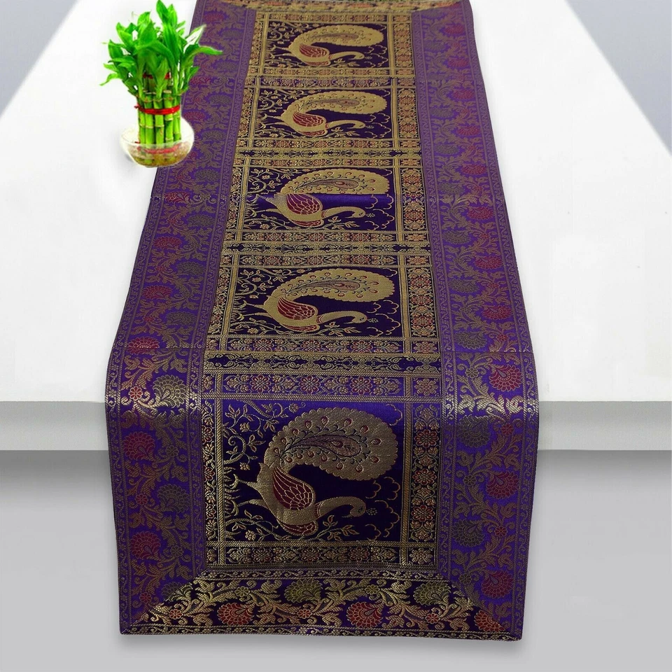 Table Runner Indian Silk Mate Cover Brocade Handmade Table Tapestry Tablecloth - Image 1 of 4