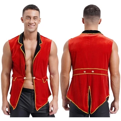 Hombres Chaqueta de Terciopelo Abrigo Halloween Circo Disfraz Fiesta Ringmaster Tailcoat Top Foto 1 de 4