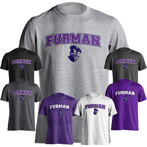 Furman University FU Paladins Arched Text with Mascot Short Sleeve T-shirt Tee Cover