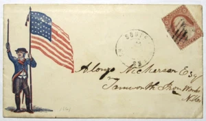 South Danvers, MA 1861 DCDS. Union Soldier & Flag patriotic. Embossed backflap. - Picture 1 of 2