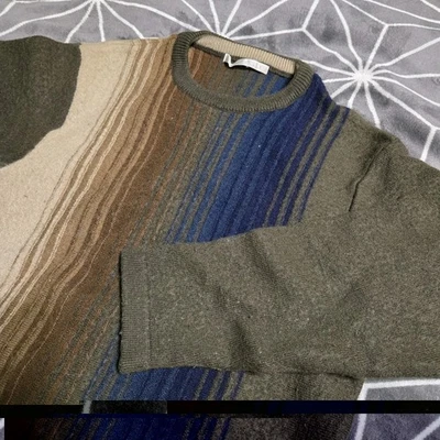 Vintage 90s Perry Ellis Gradient Knit Sweater Small Wool Blend Ombre Stripe - Image 1 of 4