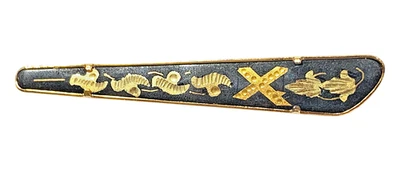 Clipe de barra de gravata esmalte preto damasceno vintage folhas de ouro clipe de gravata - Imagem 1 de 3