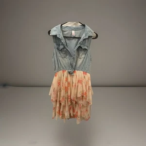 JUSTICE Mädchen Kleid Blumen & Denim Jeans ärmellos Tutu 2fer blau rosa 18/20 - Bild 1 von 2