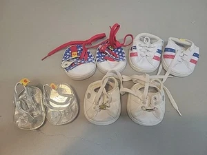 Build A Bear Shoes Lot Trainers Sneakers White Red Blue - Picture 1 of 2