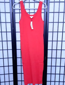 The Drop Damen Yasmin geripptes Midi Tank Kleid koralle orange Medium/Neu mit Etikett - Bild 1 von 8