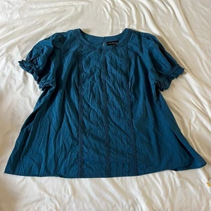 Lane Bryant Plus Size Teal Embroidered Blouse Wmns 22 Casual Boho Work Office - Picture 1 of 8