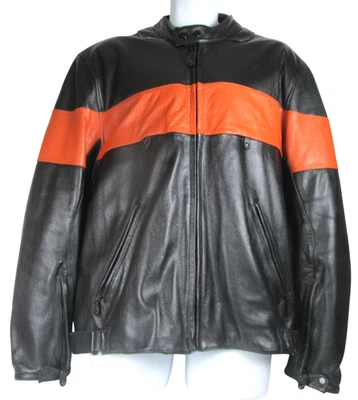 Wilsons Leather Mens Sz XL Moto Jacket Black And Orange Stripe Removable Lining - Image 1 of 4