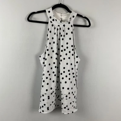 Блузка без рукавов White House Black Market Mock с бретелью через шею размер XL белая черная - Изображение 1 из 4