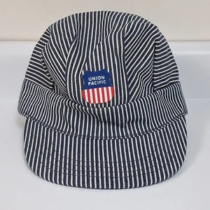 Vintage Union Pacific Zug Schaffner Mütze Hickory Streifen Junge verstellbar Druckknopflasche - Bild 1 von 9