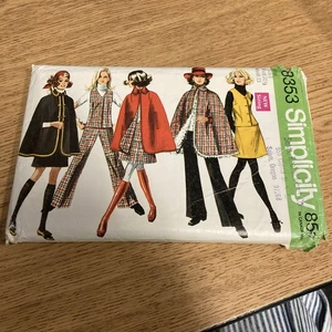 Cape Poncho Vest Skirt Pants Simplicity 8353 Sewing Pattern VTG 1969 Size 8 Cut - Picture 1 of 6