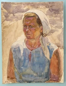 Pintura Gouache Rusa Vintage Firmada R.Falk 1948 43x33cm - Imagen 1 de 6