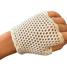 Net Crochet Lace Fingerless Gloves Women Sz Small Ivory Romance Victorian - Picture 1 of 8