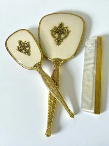 Vintage Matson Gold Ormolu Roses Hand Mirror Brush Comb Vanity Dresser Set - Picture 1 of 5