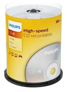 100x Philips CD-R 700MB, 80MIN High Speed CD x52 speed Recordable Spindle - Afbeelding 1 van 1