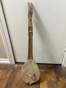 VINTAGE HAND CARVED GOAT HEAD GUSLE FIDDLE INSTRUMENT - Picture 1 of 6