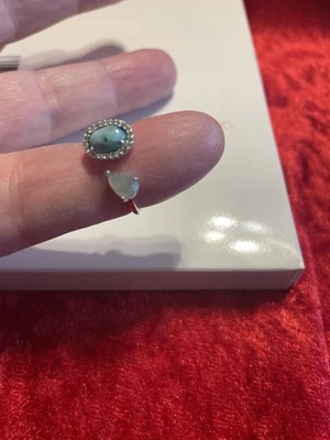 Turquoise  Opal Diamond  Silver  Tone Ring Size  6 - Image 1 of 4
