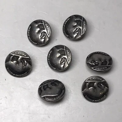 7 Pcs Buffalo Nickel Metal Silver Pewter BUTTONS 5/8" NEW VINTAGE REPLICA CRAFTS - Image 1 of 3