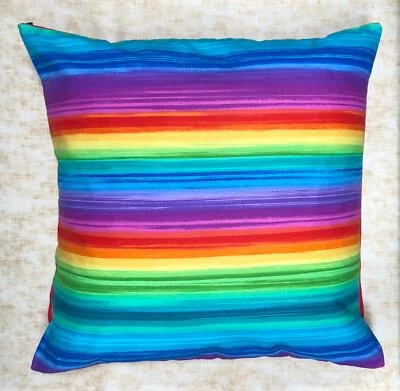 Rainbow Peace Striped Stripey Cushion Cover Decorative Case fits 18" x 18" - Image 1 of 3
