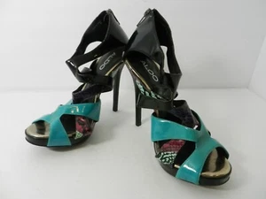 ALDO Shoes Sexy Platform Stiletto High Heels Dancer TEAL/BLACK w ZIP STRAP 7 - Picture 1 of 9