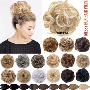 Real Natural Messy Hair Scrunchie Wrap on Bun Ponytail Updo Extension Blonde Mix - Picture 1 of 37