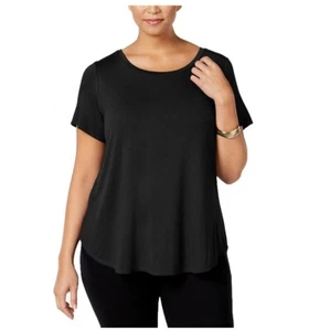 Alfani Womens Plus 1X Deep Black Short Sleeve Hi Low T Shirt Top NWT F18 - Picture 1 of 5