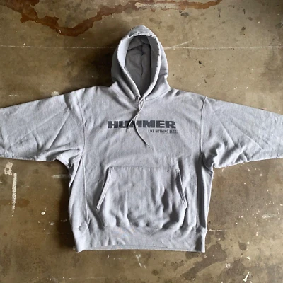 90s VINTAGE HUMMER SUV CHAMPION REVERSE WEAVE HOODED SWEATSHIRT SZ L GRAY HOODIE - Image 1 of 4