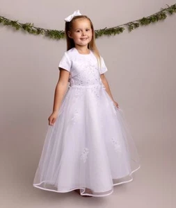 Elegante Vestido de Encaje Blanco para Niña Flor con Bolero para Ocasiones Formales - Edades 6-12 - Imagen 1 de 8