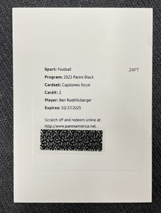 2023 Panini Black Ben Roethlisberger Capstones Royal Redemption Steelers SSP