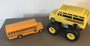 Push And Go School Bus AND Monster Truck Pull Back Kinsfun Schoolbus Toys Bund - Picture 1 of 10