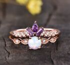 Bridal Set Promise Engagement Ring 14k Gold Opalite Diamond Gemstone Jewelry