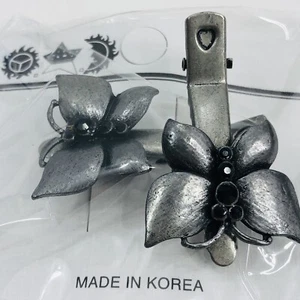 Butterfly Black Rhinestone Barrette Vintage Y2K Hair Clip PAIR Silver Tone  - Picture 1 of 10