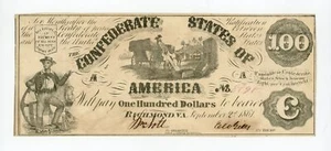 1861 T-13 $100 The Confederate States of America Note - CIVIL WAR Era - Imagen 1 de 2