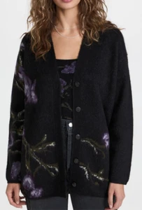 $545 NUEVO CON ETIQUETAS VINCE TallaM LANA JACQUARD ORQUÍDEA Y MEZCLA DE ALPACA CÁRDIGAN TEJIDO NEGRO - Imagen 1 de 10