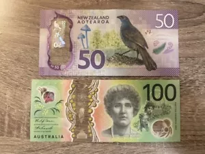 Set 2 PCS New Zealand 50 Dollar+Australia 100 Dollar Banknote Circulated Polymer - Picture 1 of 2