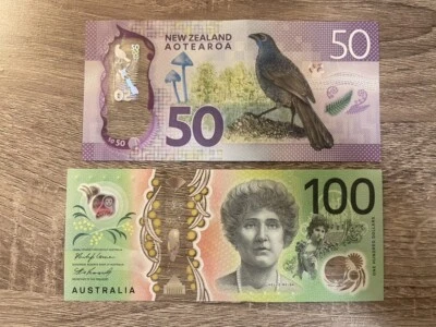 Set 2 PCS New Zealand 50 Dollar+Australia 100 Dollar Banknote Circulated Polymer - Image 1 of 2