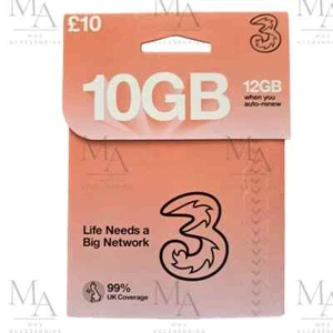 Trzy (3) £10 £15 £20 PAYG Mobilna karta SIM Pay As You Go 4G 5G (UK Sim) - Zdjęcie 1 z 7
