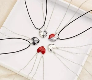 Magnectic Heart Pendant 2PC Necklace In 1 Wear Separate between Couples, Besties - Picture 1 of 10
