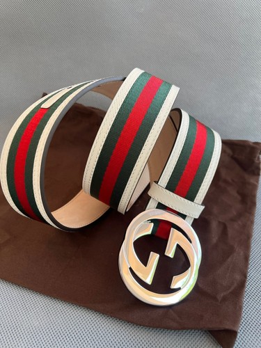 Cintura Gucci GG ad incastro rosso verde bianco righe pelle rete misura 100 cm 34 36W