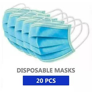 20 Stück Gesichtsmaske Medizinisch Chirurgisch Dental Einweg 3-lagig Ohrschlaufe Mundbedeckung - Bild 1 von 2