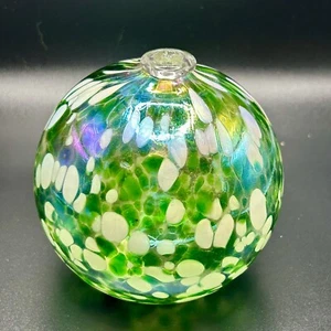 Mundgeblasene Kunstglas Öllampe grün weiß unbenutzt mit Dochtstopfen Kugel Kugel - Bild 1 von 11