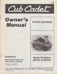 Cub Cadet Owner's Manual Riding Mowers Model 085132 and 086132 - Picture 1 of 2