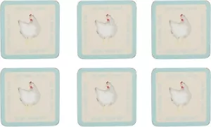 "Feather Lane" Premium 6-Piece Set of Cork-Backed Coasters 10.5 x 10.5 cm - Picture 1 of 7