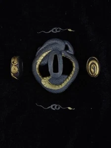 Brass Snake Tsuba Fuchi kashira Menuki For Japanese Samurai Sword Katana Fitting - Picture 1 of 5