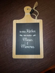 KITCHEN " BLESS THE FOOD" wood Cutting Black Board sign - Picture 1 of 1